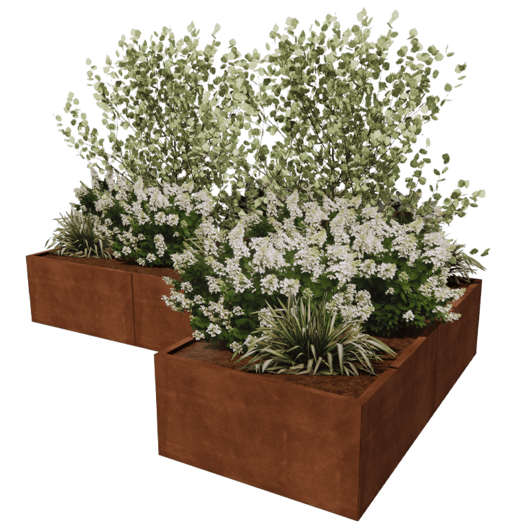 Corten steel planter - L-shape - 300 x 200 cm