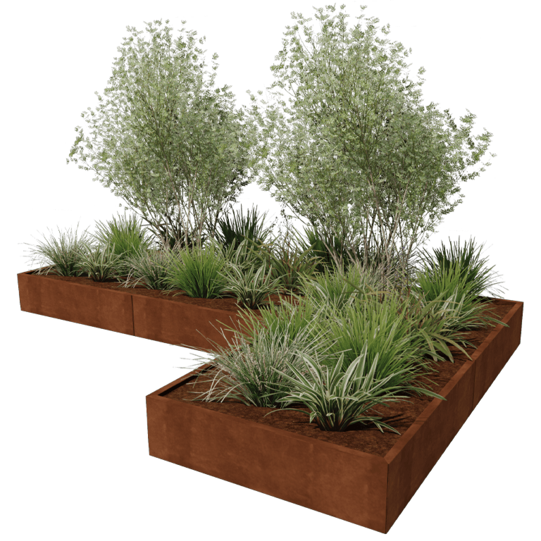 Corten steel planter - L-shape - 360 x 240 cm