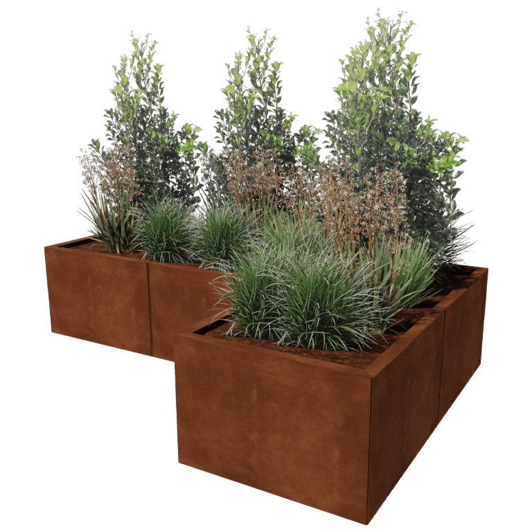 Corten steel planter - L-shape - 180 x 120 cm