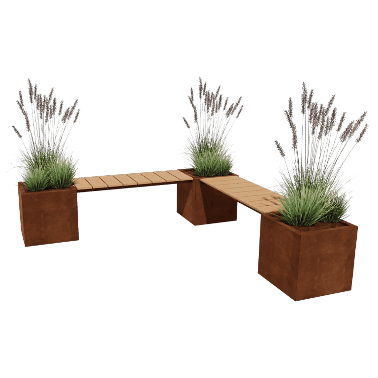 Corten steel planter - Square - Corner - 221,2 x 221,2 x 50 cm - With garden bench
