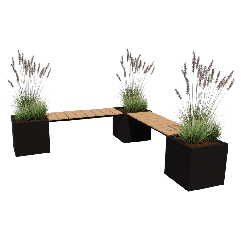 Steel planter - Square - Corner - 221,2 x 221,2 x 50 cm - With garden bench
