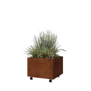 Corten steel planter - Square - 60 x 60 x 40 cm - With bottom plate - With wheels
