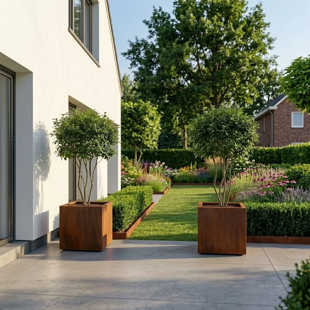 Corten steel planter - Square - 50 x 50 x 60 cm - With bottom plate - With legs