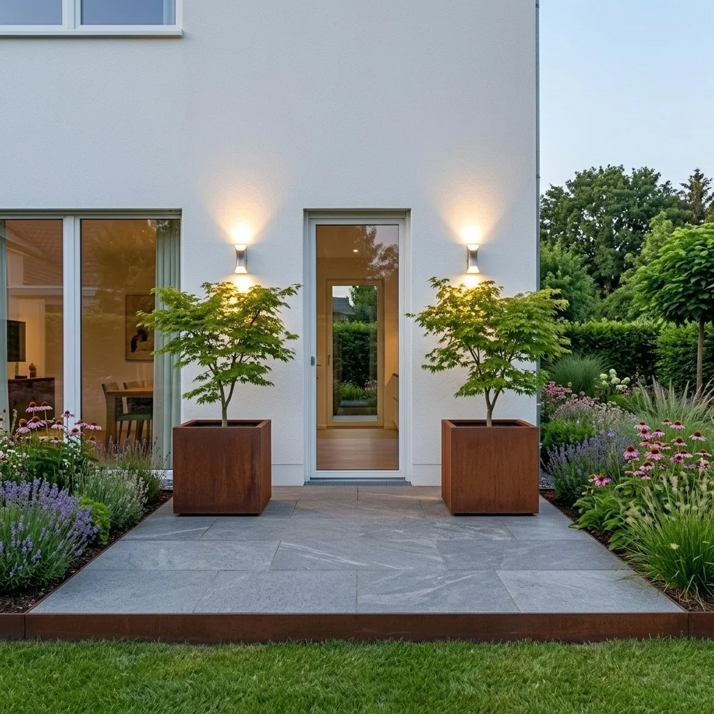 Corten steel planter - Square - 70 x 70 x 70 cm - With bottom plate - With legs