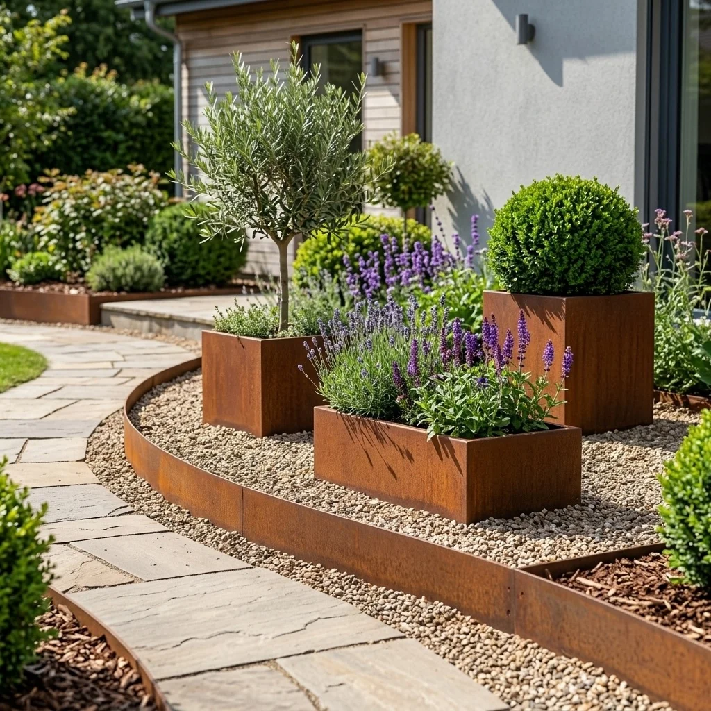 Corten steel lawn border edging - Flattened FLEX - Height 13 cm - 240 cm
