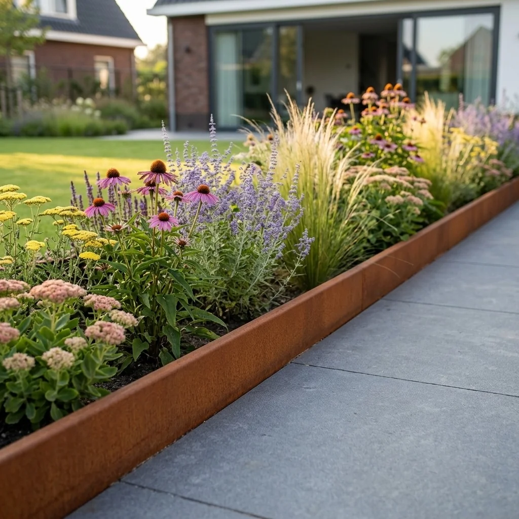 Corten steel lawn border edging - Bent edge - Height 12 cm - 150 cm