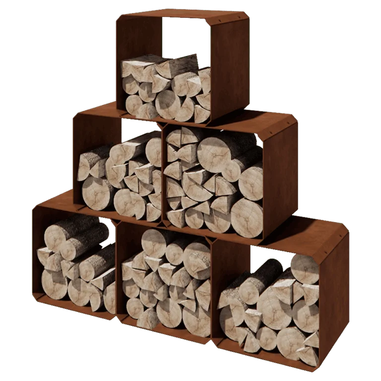 Corten steel log storage - Colorado 6 pieces - 40 x 40 x 40 cm