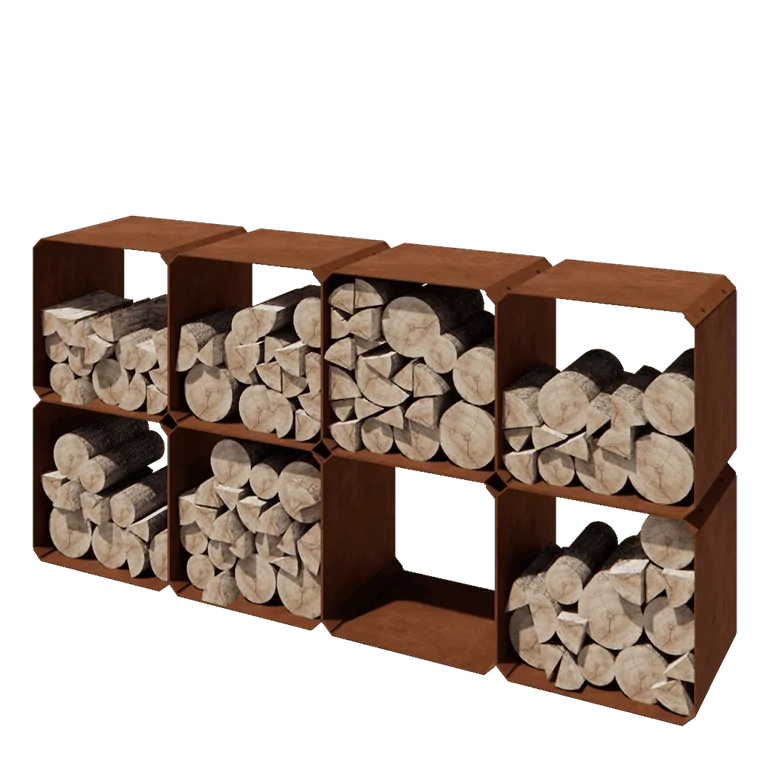 Corten steel log storage - Colorado 8 pieces - 40 x 40 x 40 cm