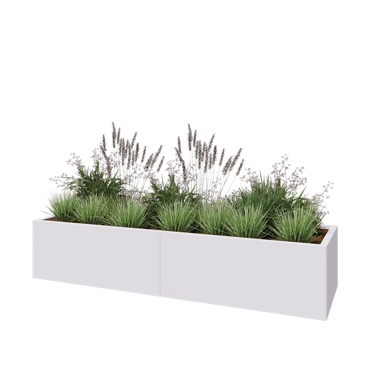 Steel planter XXL - Rectangle - 200 x 60 x 40 cm - RAL9005 matt (white) - With bottom plate