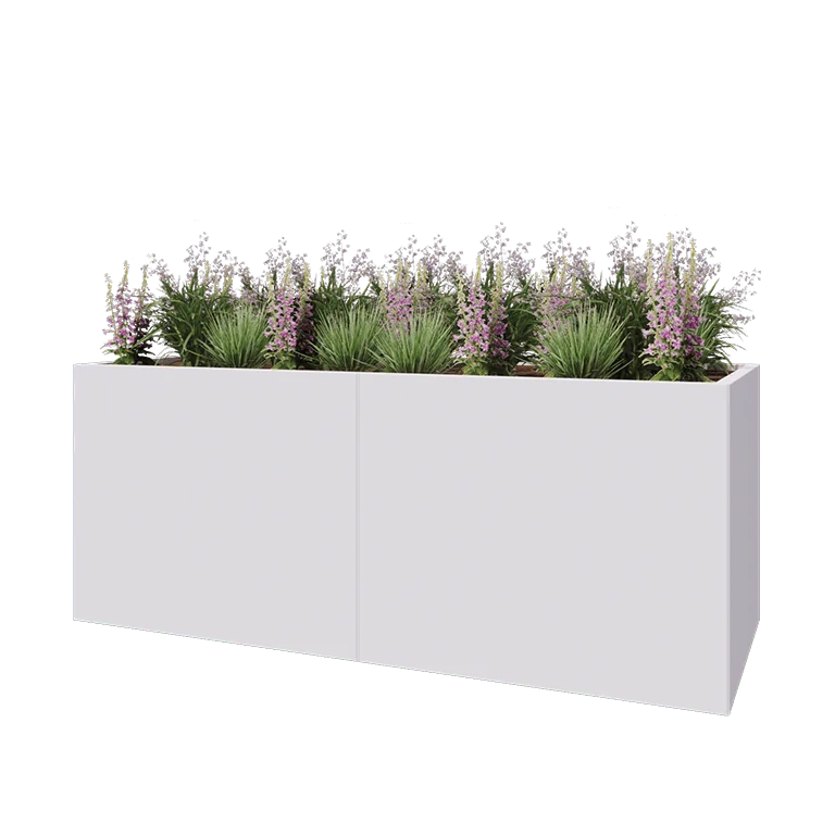 Steel planter XXL - Rectangle - 200 x 80 x 80 cm - RAL9005 matt (white) - With bottom plate