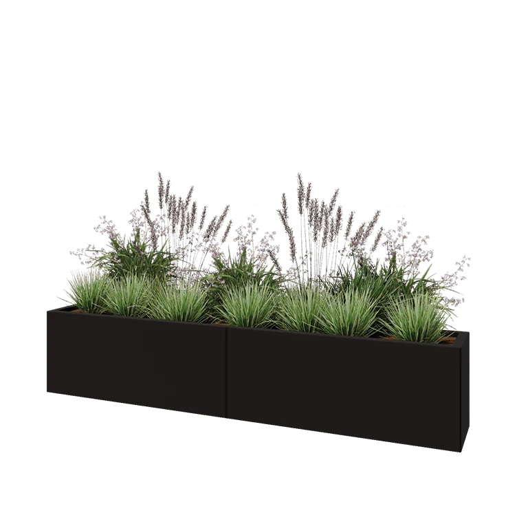 Steel planter XXL - Rectangle - 200 x 30 x 40 cm - RAL9005 matt (black) - Without bottom plate