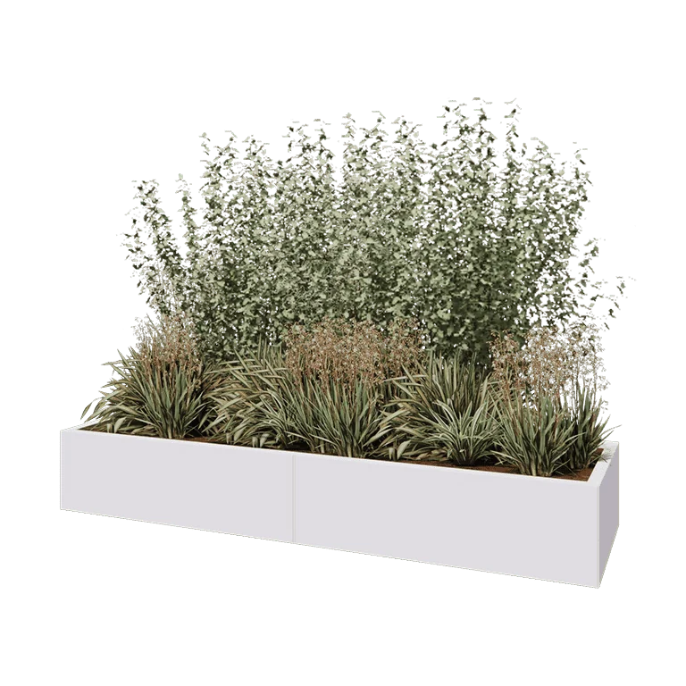 Steel planter XXL - Rectangle - 200 x 60 x 30 cm - RAL9005 matt (white) - With bottom plate