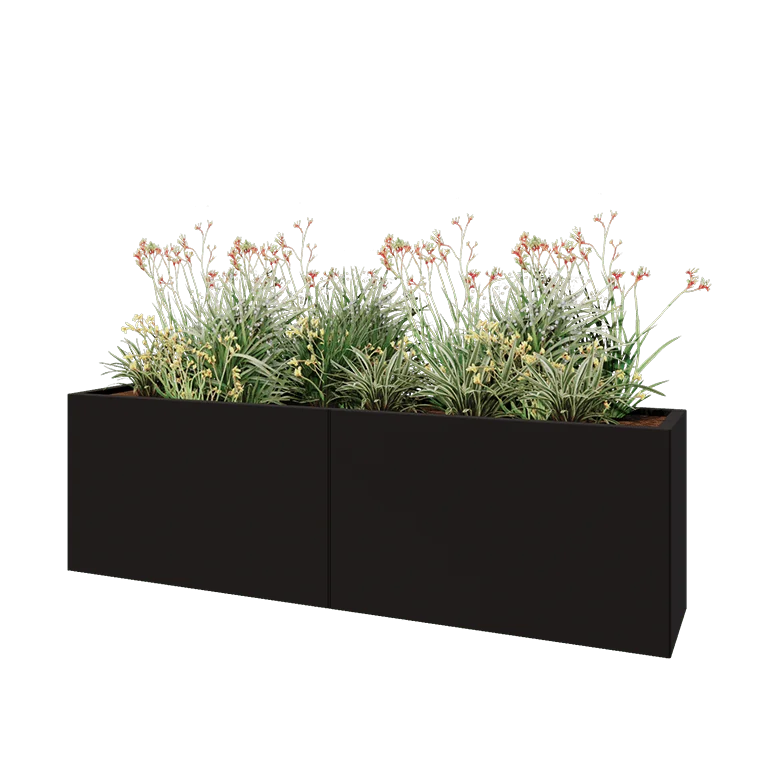 Steel planter XXL - Rectangle - 200 x 40 x 60 cm - RAL9005 matt (black) - With bottom plate