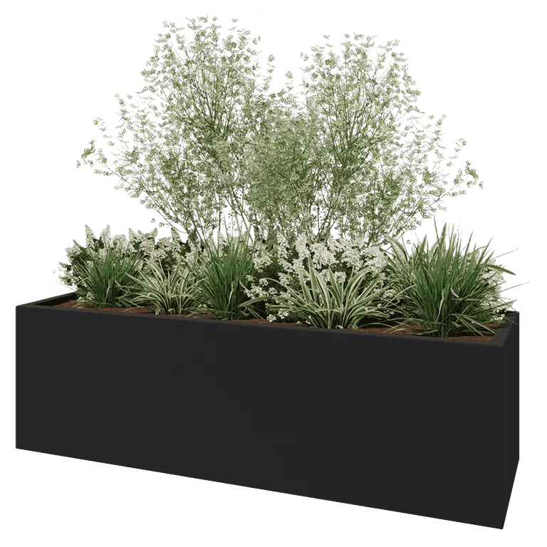 Fibreglass planter - Rectangle - 200 x 60 x 60 cm - RAL7021 matt (black grey) - With bottom