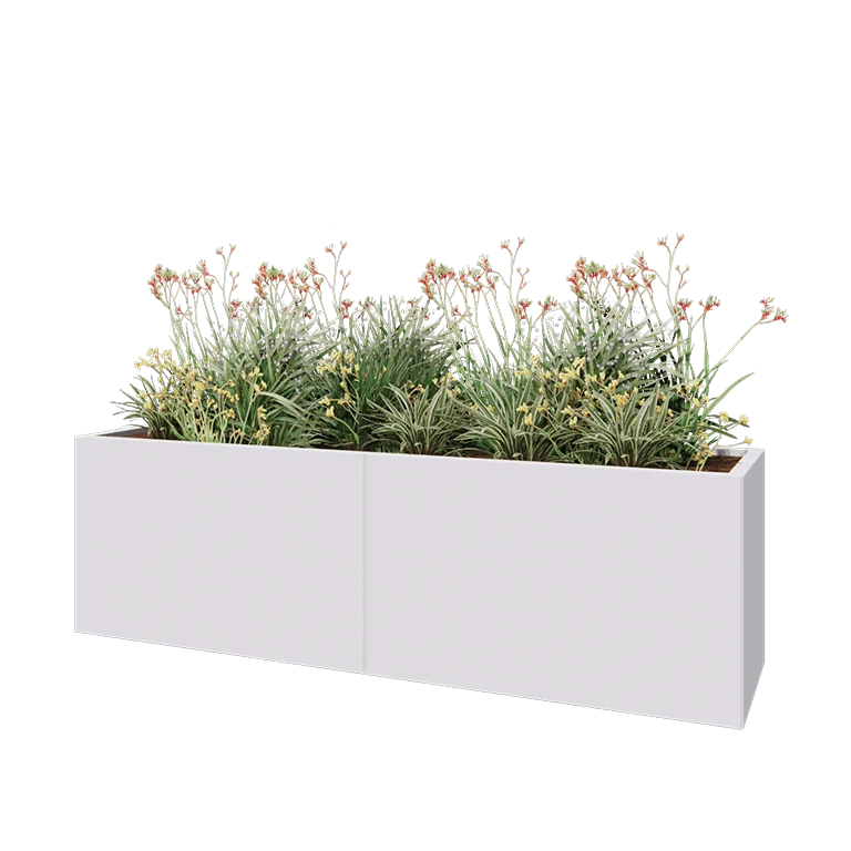 Steel planter XXL - Rectangle - 200 x 50 x 60 cm - RAL9005 matt (white) - With bottom plate