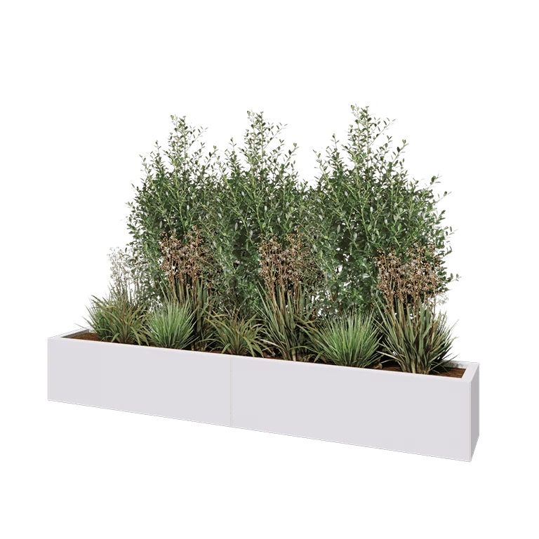 Steel planter XXL - Rectangle - 200 x 30 x 30 cm - RAL9005 matt (white) - With bottom plate