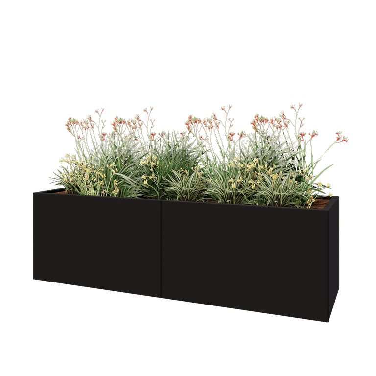 Steel planter XXL - Rectangle - 200 x 60 x 60 cm - RAL9005 matt (black) - Without bottom plate
