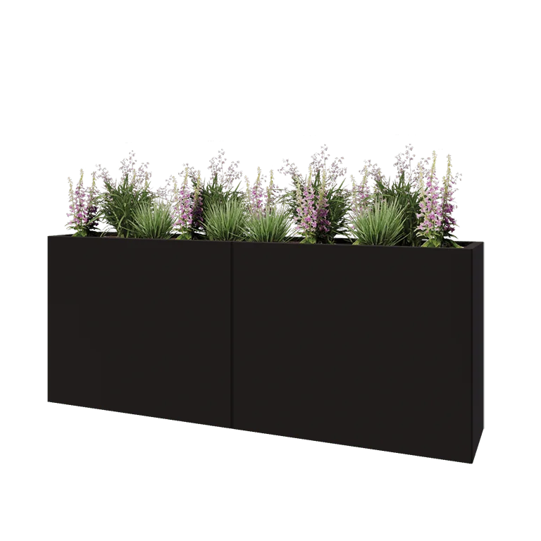 Steel planter XXL - Rectangle - 200 x 40 x 80 cm - RAL9005 matt (black) - With bottom plate