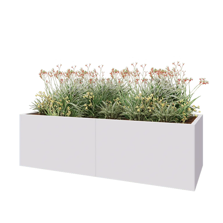 Steel planter XXL - Rectangle - 200 x 80 x 60 cm - RAL9005 matt (white) - With bottom plate