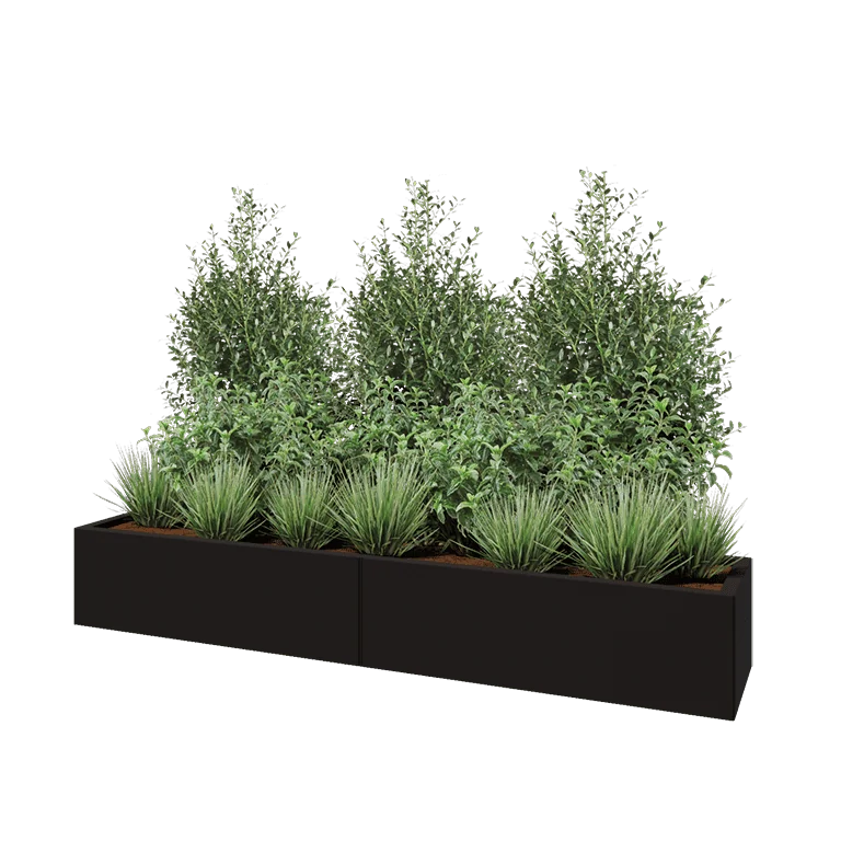 Steel planter XXL - Rectangle - 200 x 40 x 30 cm - RAL9005 matt (black) - Without bottom plate
