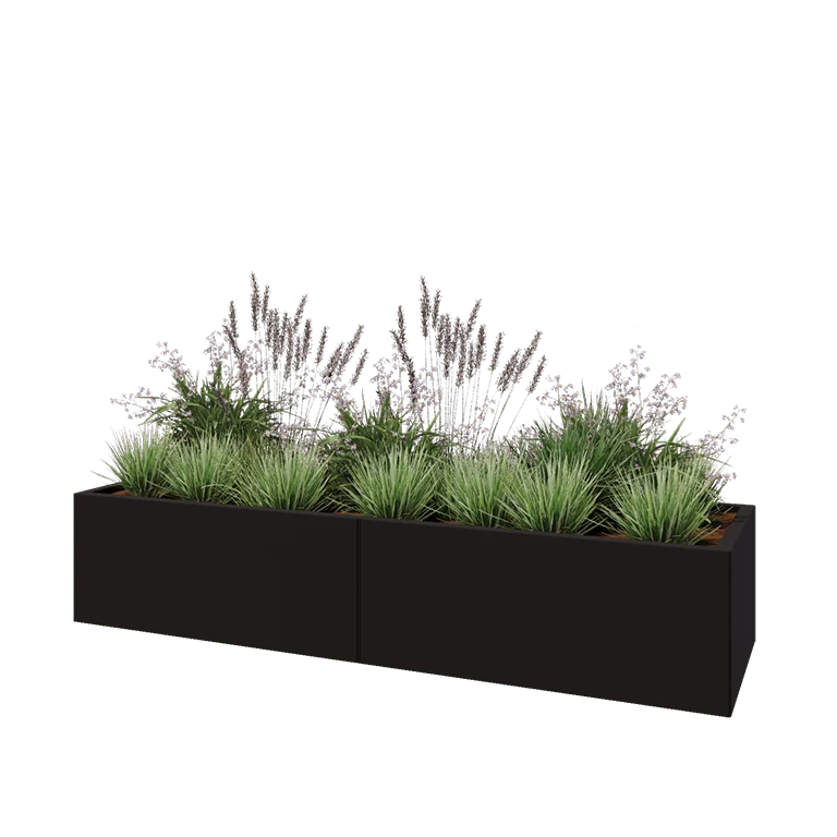 Steel planter XXL - Rectangle - 200 x 60 x 40 cm - RAL9005 matt (black) - Without bottom plate