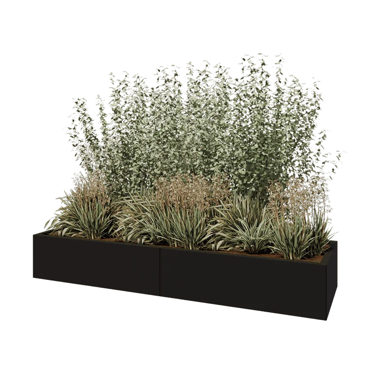 Steel planter XXL - Rectangle - 200 x 60 x 30 cm - RAL9005 matt (black) - Without bottom plate