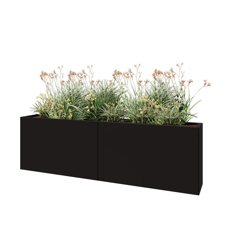 Steel planter XXL - Rectangle - 200 x 30 x 60 cm - RAL9005 matt (black) - Without bottom plate