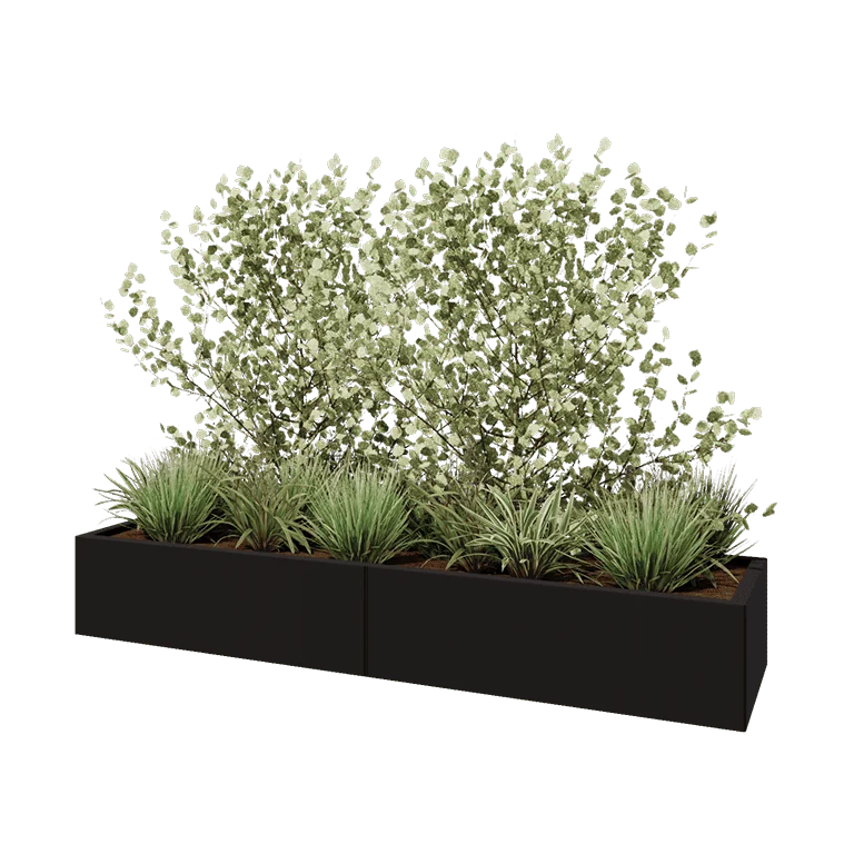 Steel planter XXL - Rectangle - 200 x 50 x 30 cm - RAL9005 matt (black) - With bottom plate