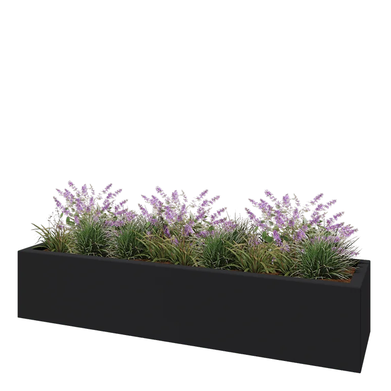 Fibreglass planter - Rectangle - 200 x 50 x 40 cm - RAL7021 matt (black grey) - With bottom