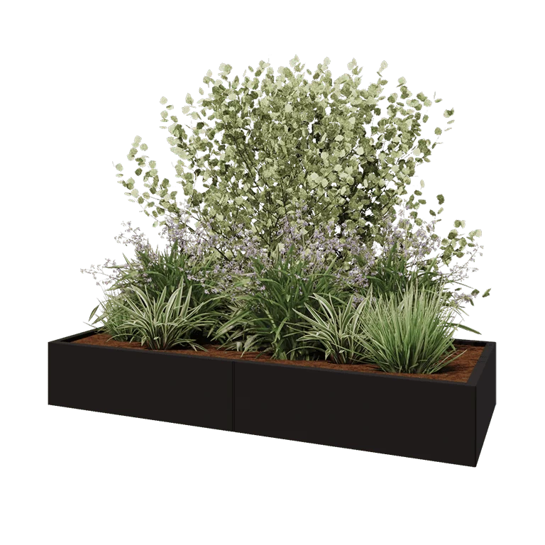 Steel planter XXL - Rectangle - 200 x 80 x 30 cm - RAL9005 matt (black) - Without bottom plate