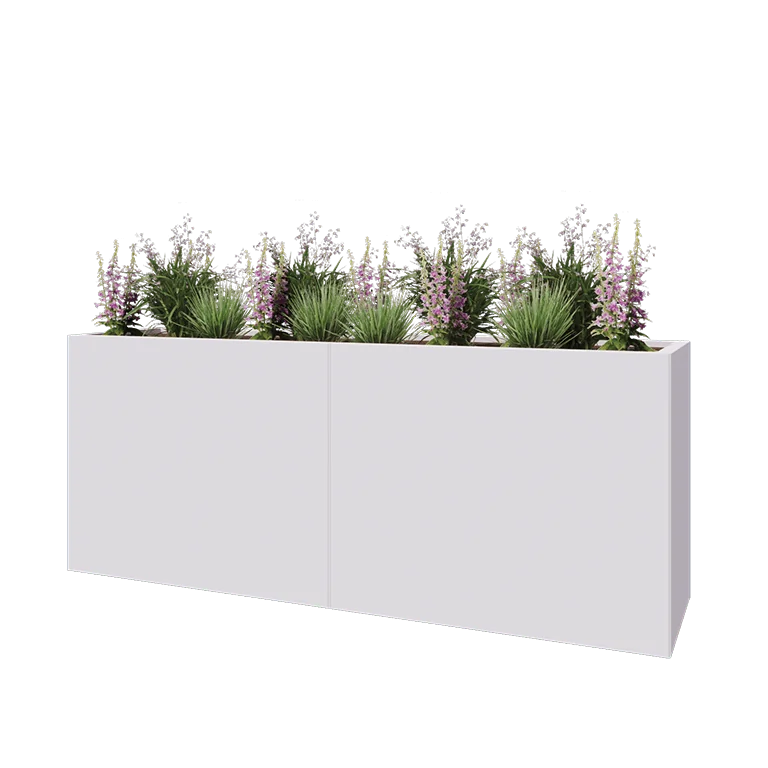 Steel planter XXL - Rectangle - 200 x 50 x 80 cm - RAL9005 matt (white) - With bottom plate