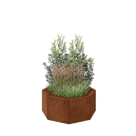 Corten steel planter - Octagon - 72,4 x 72,4 x 30 cm - With bottom plate - With legs