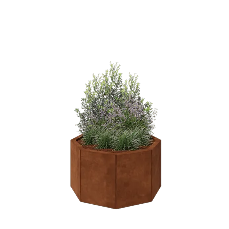 Corten steel planter - Octagon - 72,4 x 72,4 x 40 cm - With bottom plate