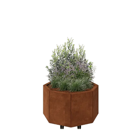 Corten steel planter - Octagon - 72,4 x 72,4 x 40 cm - With bottom plate - With wheels