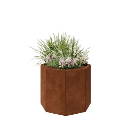 Corten steel planter - Octagon - 72,4 x 72,4 x 60 cm - With bottom plate - With legs