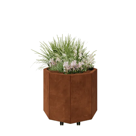 Corten steel planter - Octagon - 72,4 x 72,4 x 60 cm - With bottom plate - With wheels