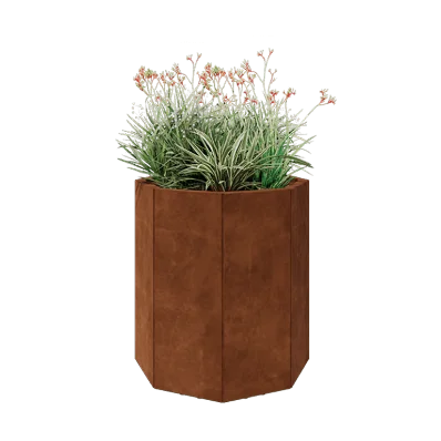 Corten steel planter - Octagon - 72,4 x 72,4 x 80 cm - With bottom plate - With legs
