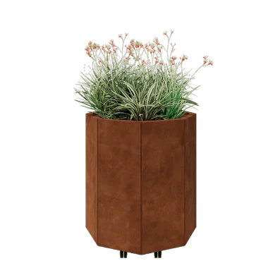 Corten steel planter - Octagon - 72,4 x 72,4 x 80 cm - With bottom plate - With wheels