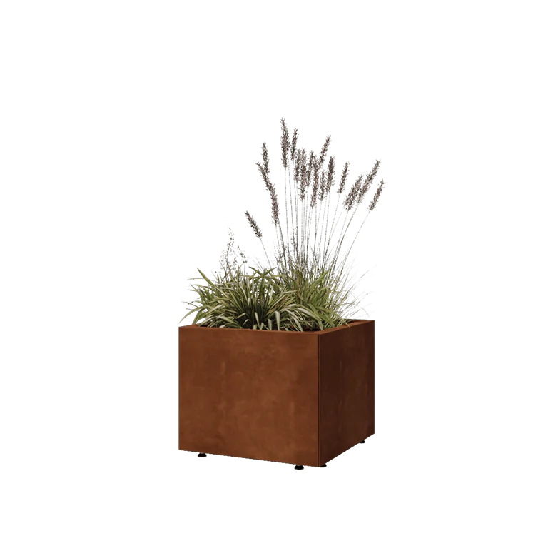 Corten steel planter - Square - 50 x 50 x 40 cm - With bottom plate - With legs