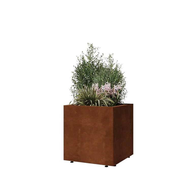 Corten steel planter - Square - 50 x 50 x 50 cm - With bottom plate - With legs