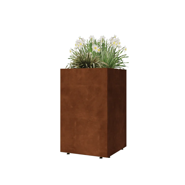 Corten steel planter - Square - 50 x 50 x 80 cm - With bottom plate - With legs