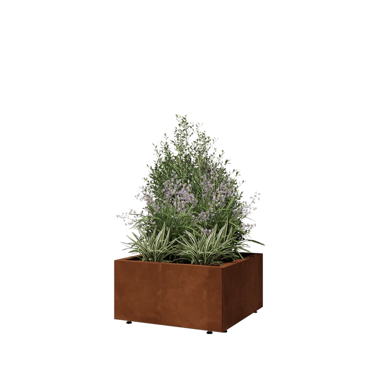 Corten steel planter - Square - 60 x 60 x 30 cm - With bottom plate - With legs