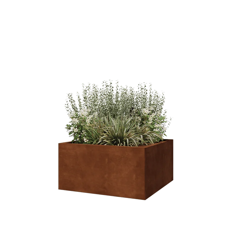 Corten steel planter - Square - 80 x 80 x 40 cm - With bottom plate