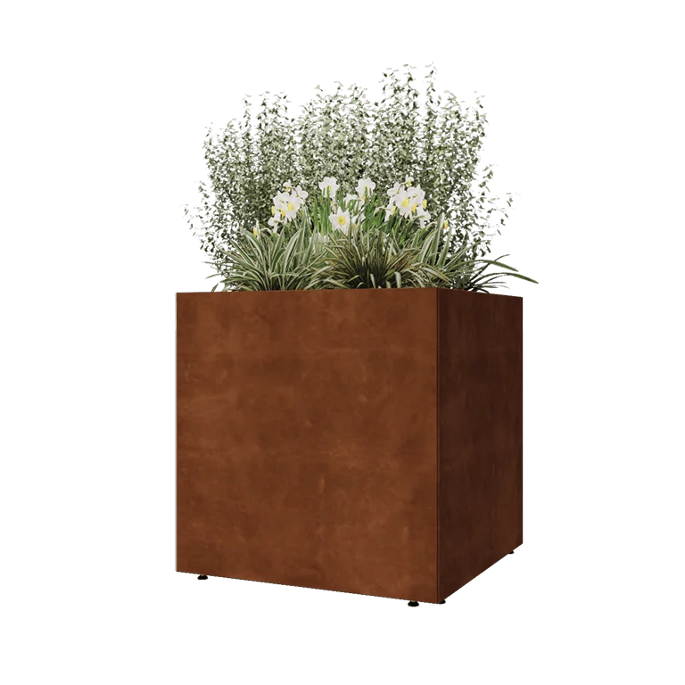 Corten steel planter - Square - 80 x 80 x 80 cm - With bottom plate - With legs