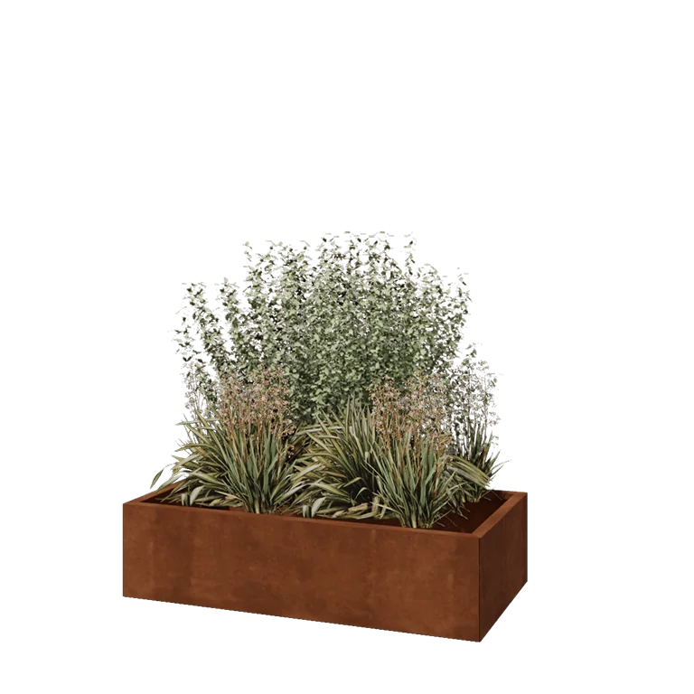 Corten steel planter - Rectangle - 120 x 60 x 30 cm - With bottom plate