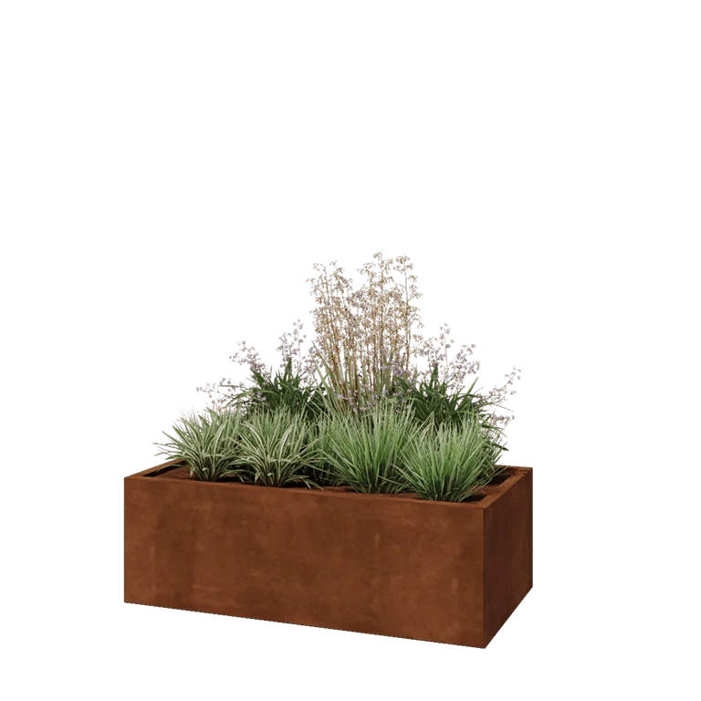 Corten steel planter - Rectangle - 120 x 60 x 40 cm - With bottom plate