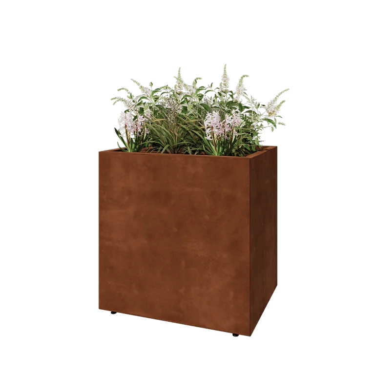 Corten steel planter - Rectangle - 80 x 60 x 80 cm - With bottom plate - With legs