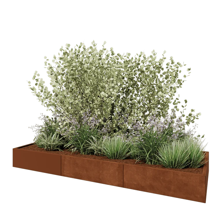 Corten steel planter XXL - Rectangle - 300 x 100 x 30 cm - With bottom plate