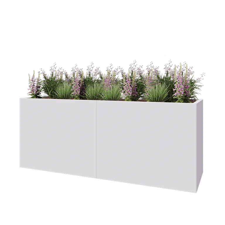 Steel planter XXL - Rectangle - 200 x 60 x 80 cm - RAL9005 matt (white) - With bottom plate