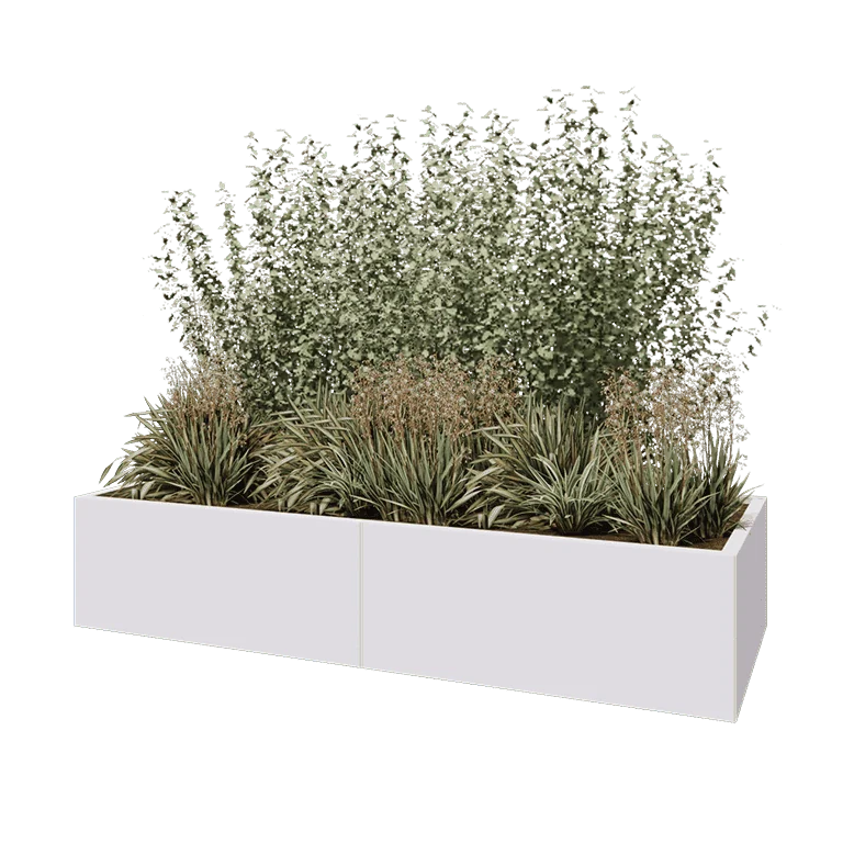 Steel planter XXL - Rectangle - 200 x 80 x 40 cm - RAL9005 matt (white) - With bottom plate